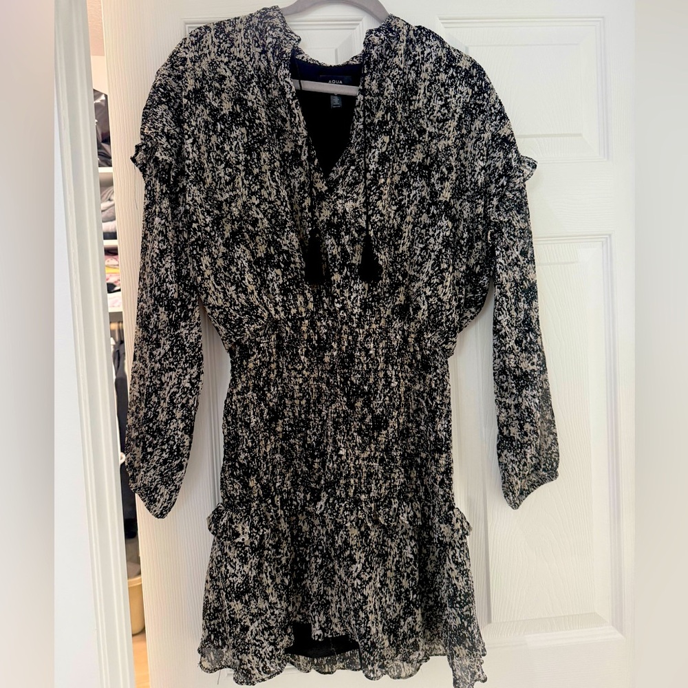 Aqua Black and White pattern mini dress